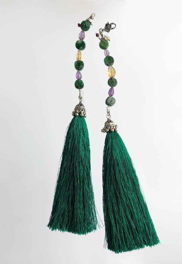 Green Tassel - Adelina1001, silver, tassel, natural stones, oriental tale, Eastern night, clasp, smart jewelry, moduar system, High product quality, серебро, пряжка, застежка, кисточка, восточные мотивы, восток, ультрамариновый цвет, синий цвет, украшения, умные украшения, стильный, ювелирные украшения, стиль Бохо, мода,green stones, natural stones,