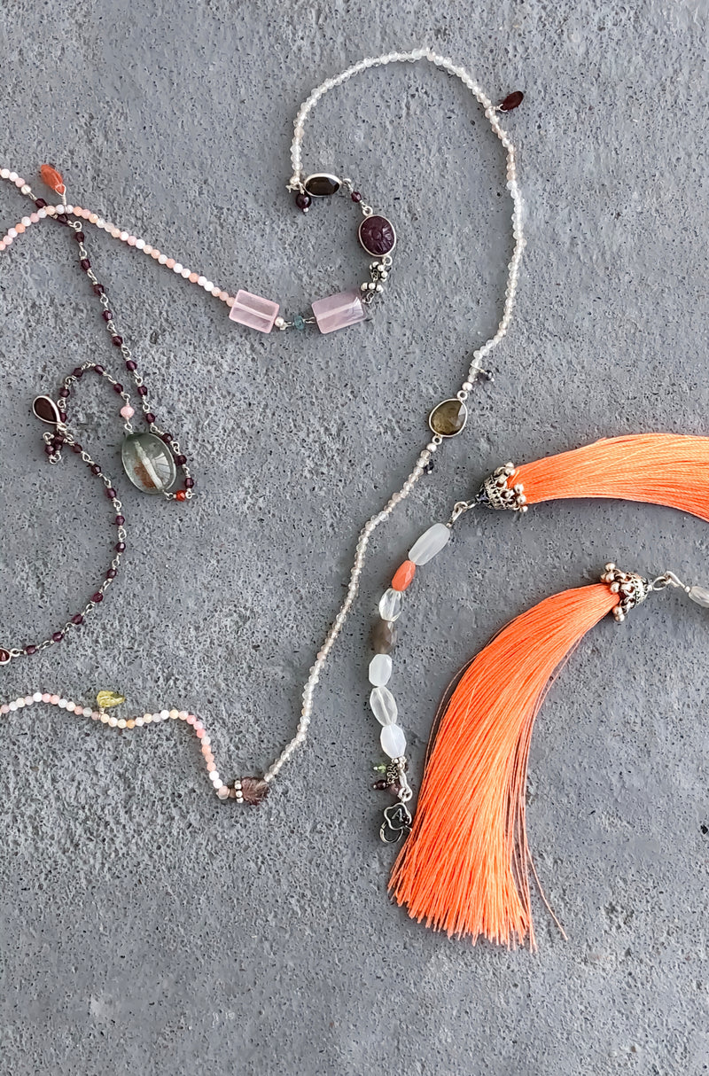 Tangerine sunset - Adelina1001, jewelry, silk, silver, moonstone, boho, natural stone