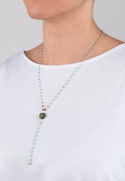 Green Heart Chain - Adelina1001, chain. jewelry, silver, semiprecious stone,  silver, chain, natural stones, серебро, камни, цепь