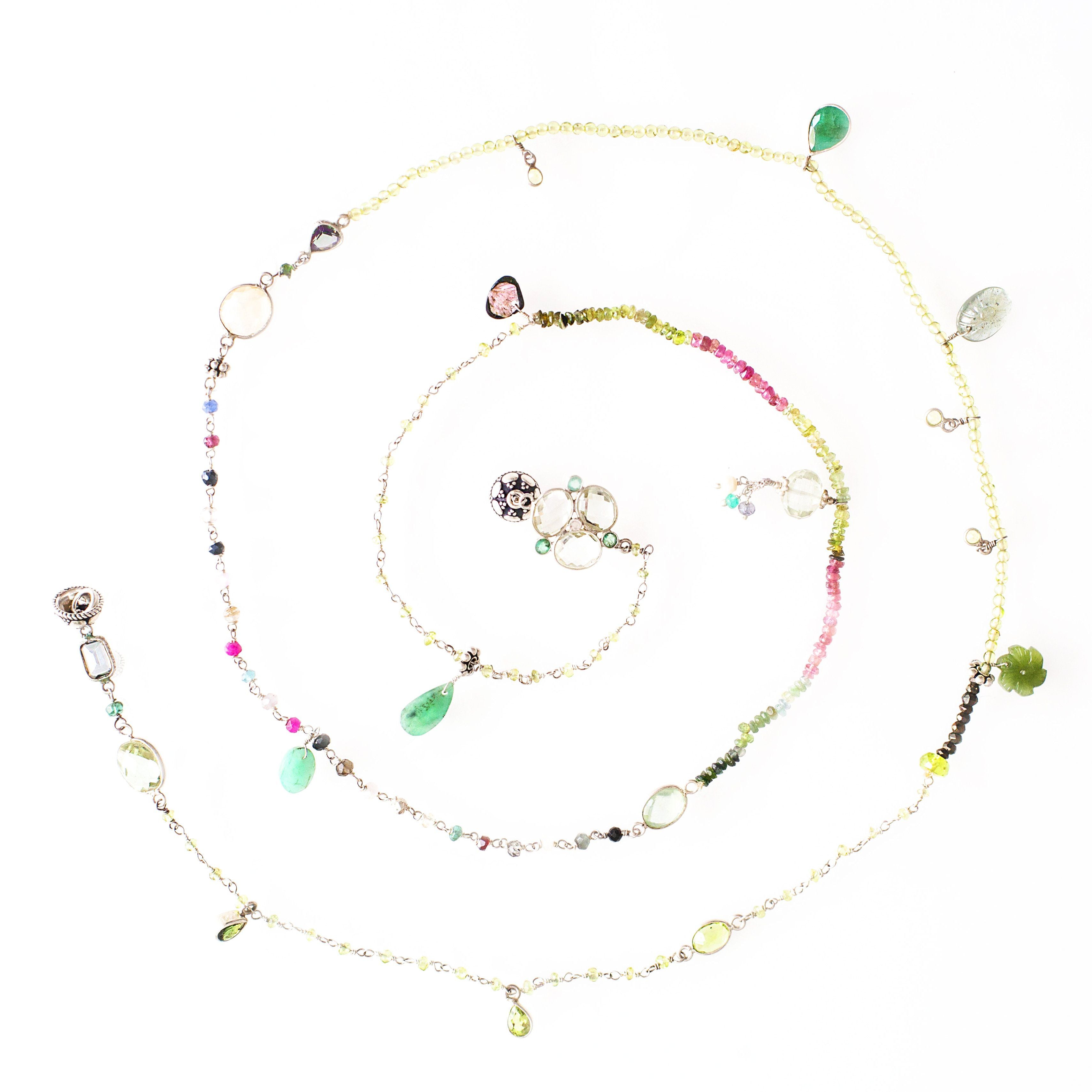 Base silver necklace Green Haze - Adelina1001, fashion, jewelery, boudoir, Lolita,  kawaiifashion,  kawaii,  sweetfashion, pastel,  lolitafashion, japan vintage,  artist,  cute, beautiful, aesthetic , капли , мода, красота, цепочка,  стиль Бохо, серебро, ювелирка, лунный камень, moonstone, beauty, smoky quartz