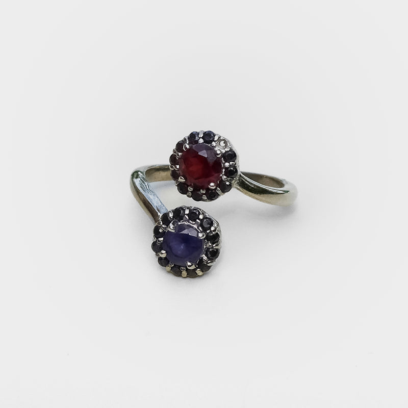 RED AND DEEP BLUE FLOWER RING - adelina.world