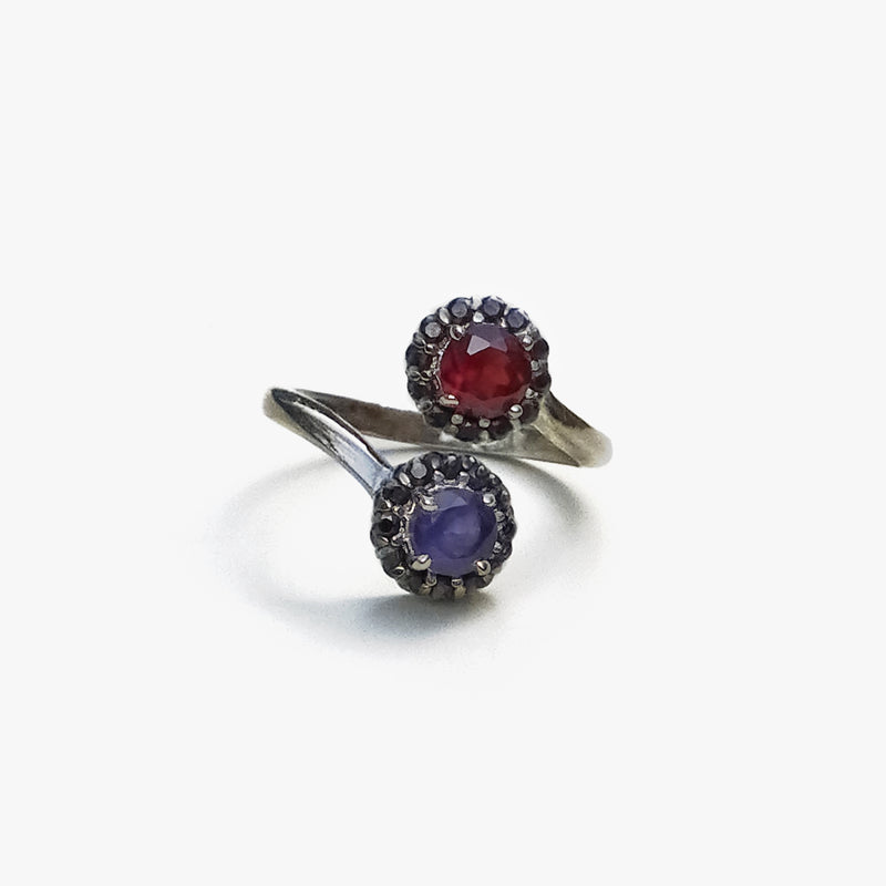 RED AND DEEP BLUE FLOWER RING - adelina.world