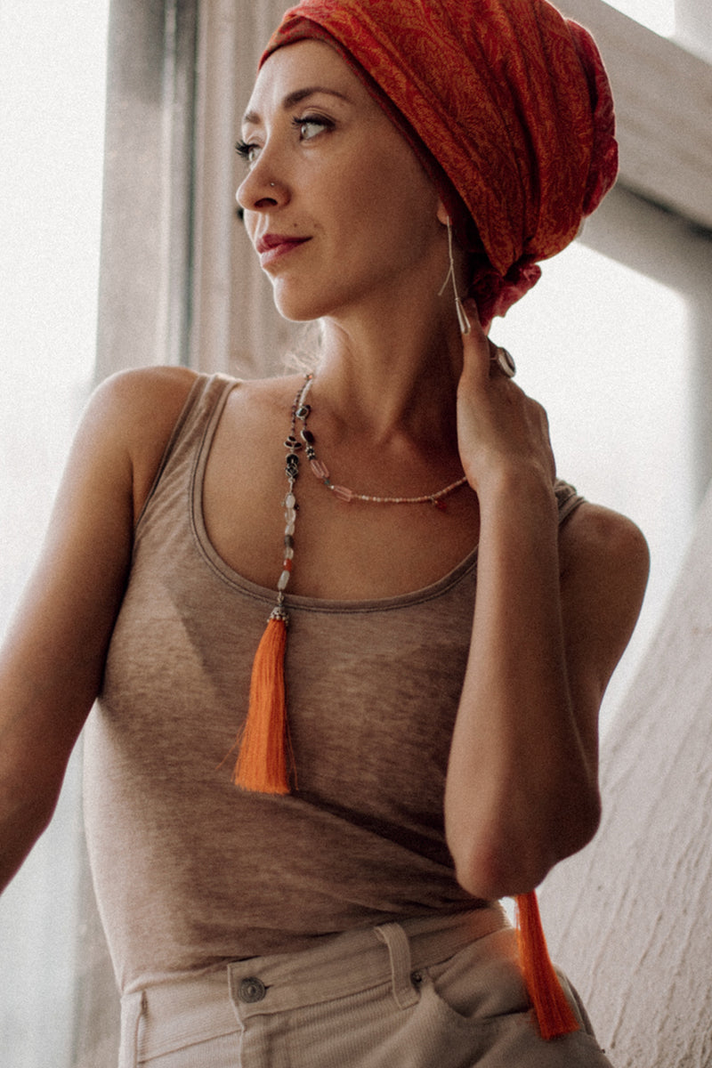 Tangerine sunset - Adelina1001, jewelry, silk, silver, moonstone, boho, natural stone