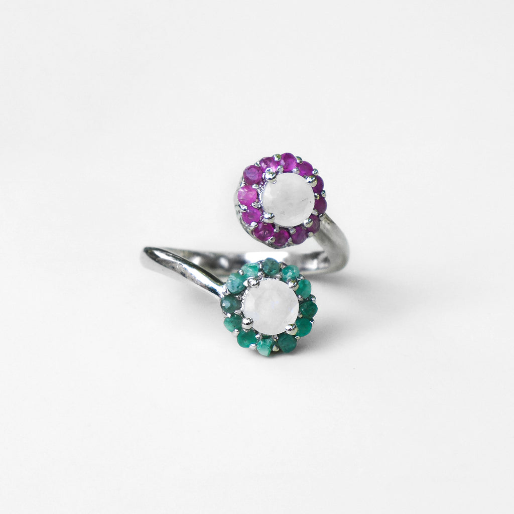 PINK AND GREEN FLOWER RING - adelina.world