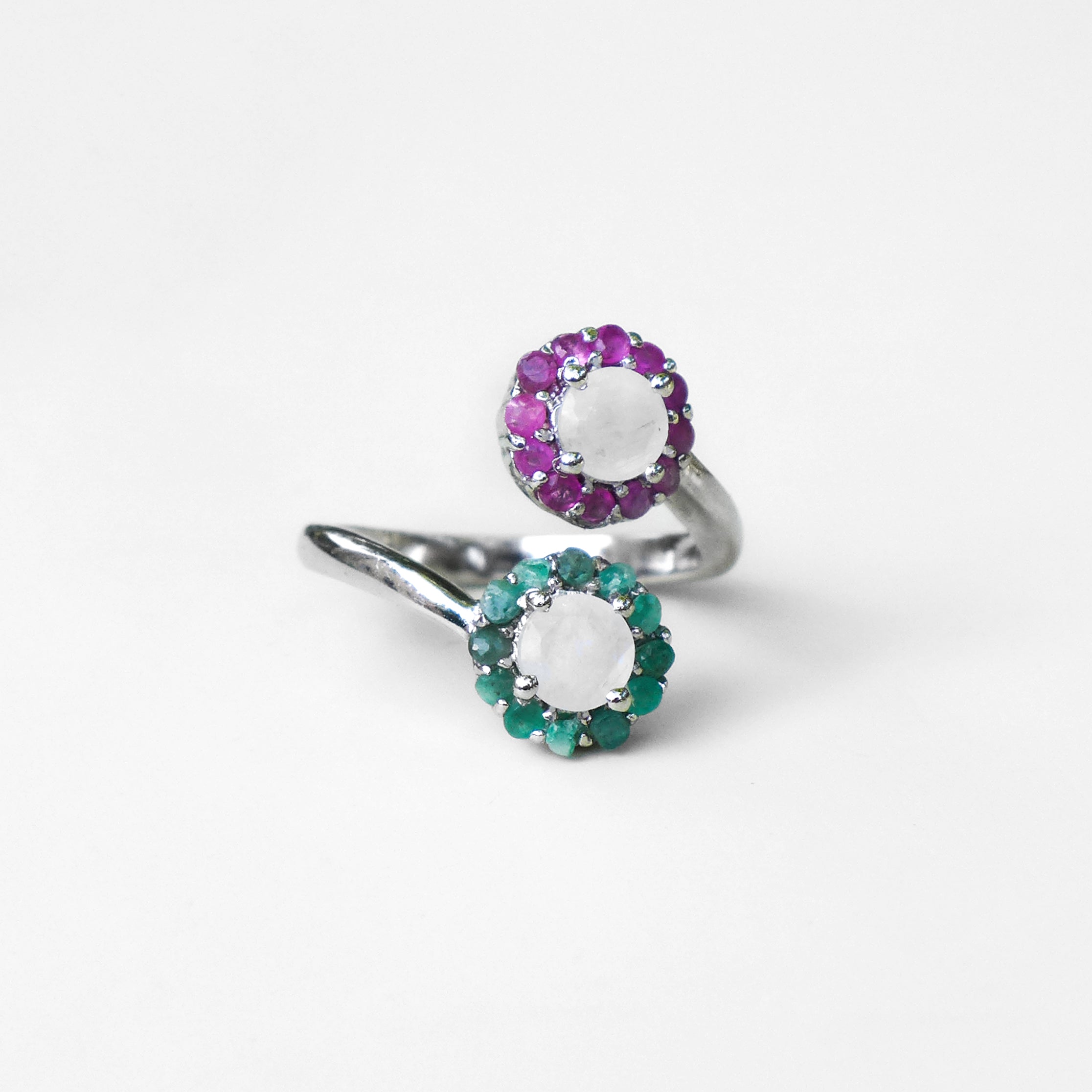 PINK AND GREEN FLOWER RING - adelina.world