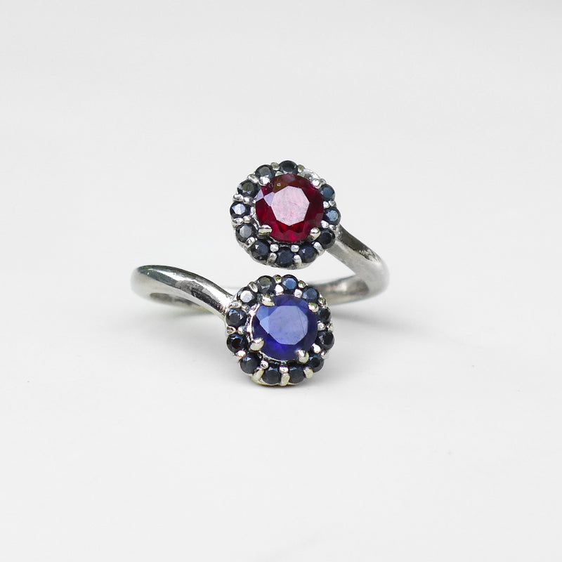 RED AND DEEP BLUE FLOWER RING - adelina.world