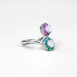 PINK AND GREEN FLOWER RING - adelina.world