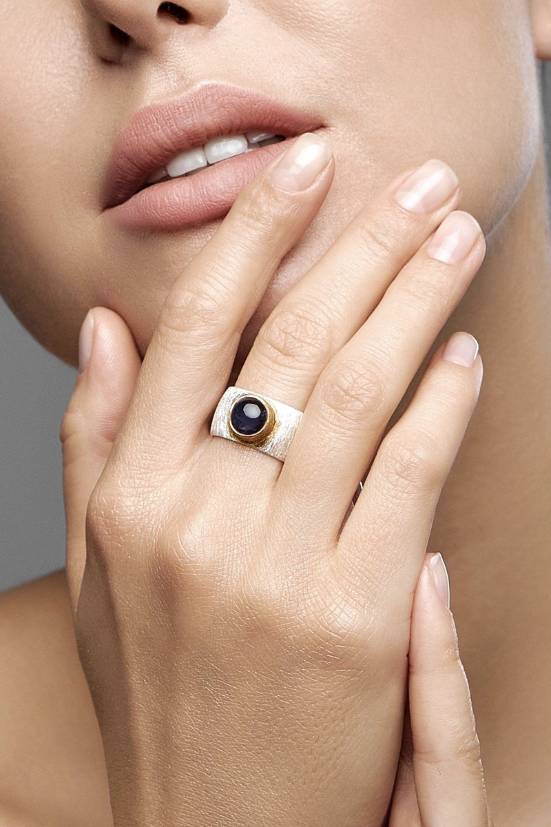 Iolite Double Silver Ring - Adelina1001, двойное кольцо с иолитом, серебряное кольцо с иолитом, турмалин. натуральные камни, иолит