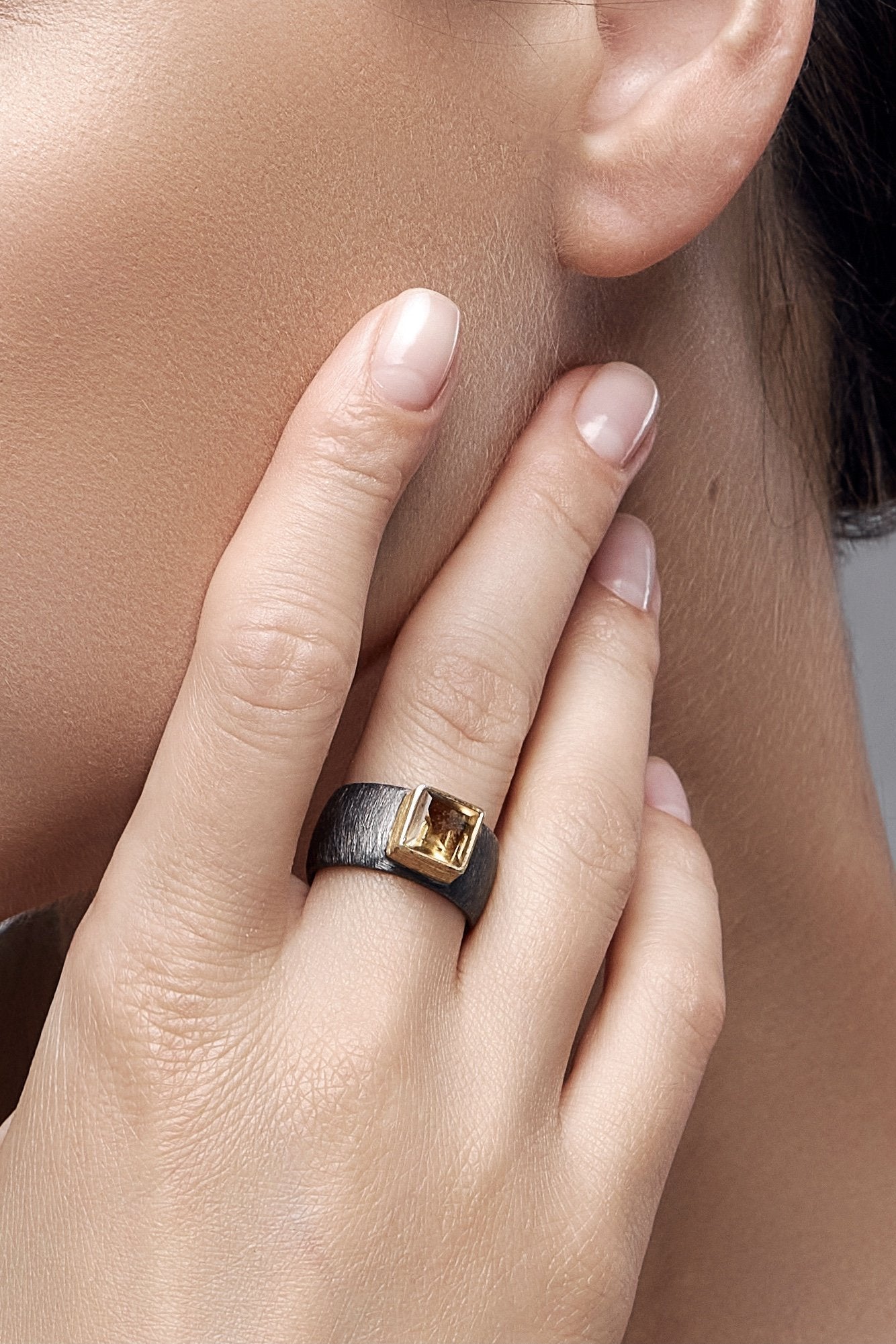 Citrine Double Black Ring, black silver. jewelry design, natural stones, tourmaline, черненое серебро, двойные кольца