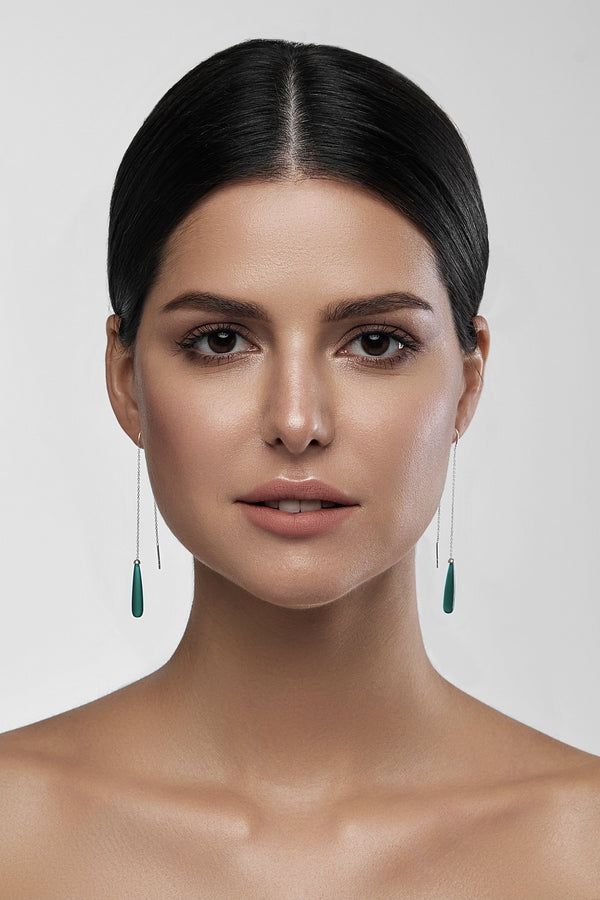 Green onyx drop earrings, Green Onyx Drops Long Earrings - Adelina1001, серебро, длинные серьги, зеленый оникс,  натуральные камни