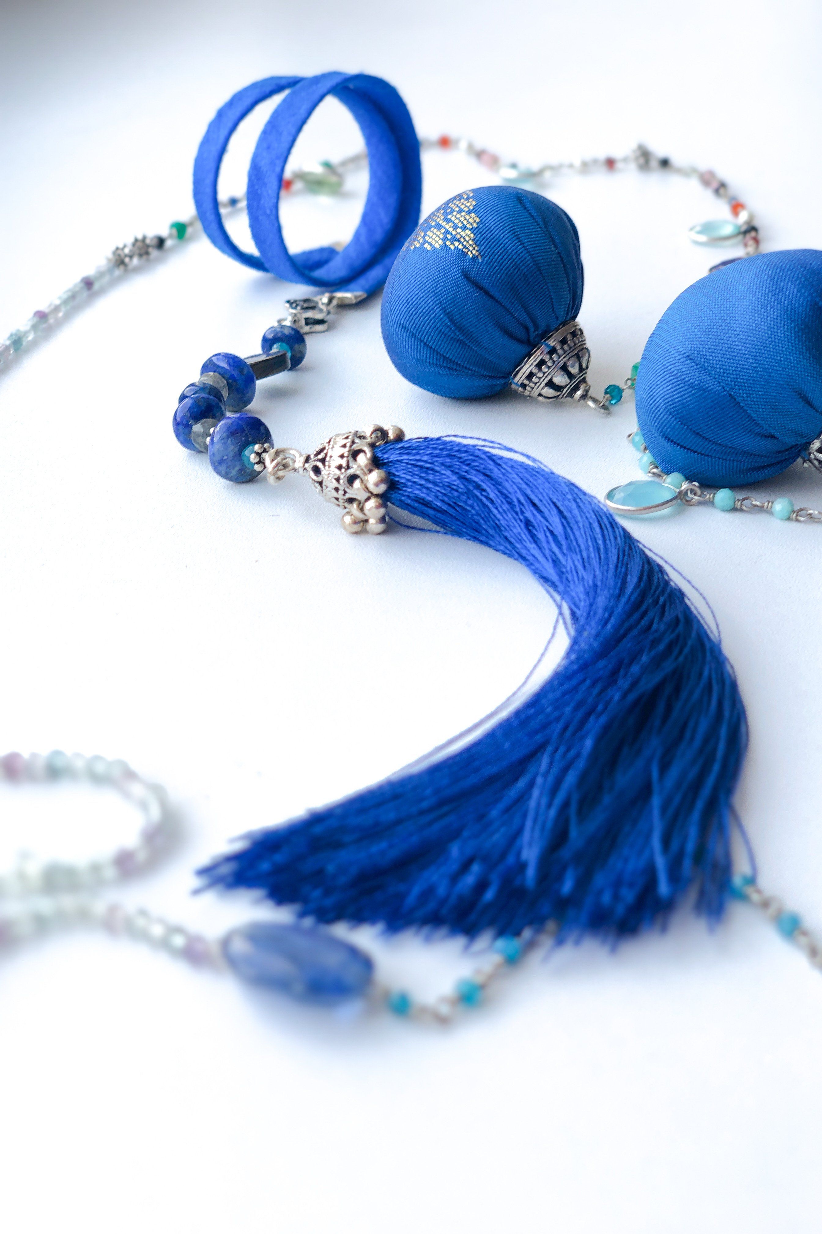 Royal Blue - Adelina1001, Authentic stones, silver, silk, handmade high quality accessories, tassels. smart jewelry,  silk, помпоны, кисточки