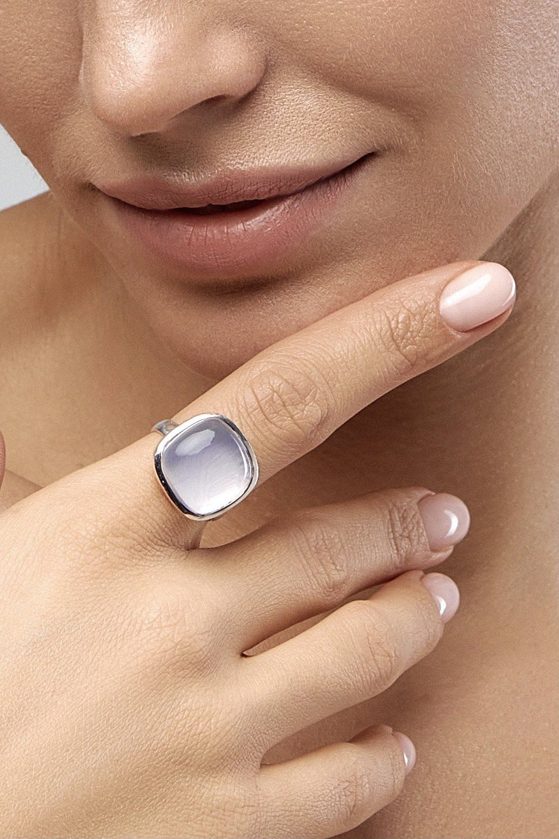 Rose Quartz Square Silver Ring (Hyacinth Mist) - Adelina1001, розовый кварц, серебро, кольцо с розовым кварцем,  уникальное кольцо с розовым кварцем