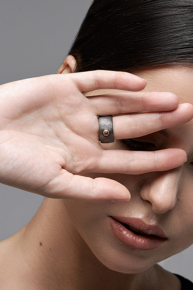 Amethyst Double Black Ring, черненное серебро, blackened silver ring, natural stones, jewelry design,