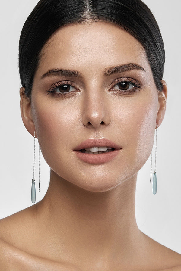 Aqua Chalcedony Drop Earrings - Adelina1001, Authentic stones, silver, handmade,  high quality, meaningful jewelry  Joyful drops .  серебро, халцедон,  натуральные камни,