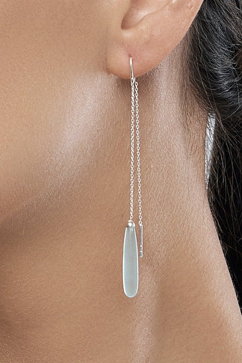 Aqua Chalcedony Drop Long Earrings - Adelina1001, Authentic stones, silver, handmade,  high quality, meaningful jewelry  Joyful drops .  серебро, халцедон,  натуральные камни,