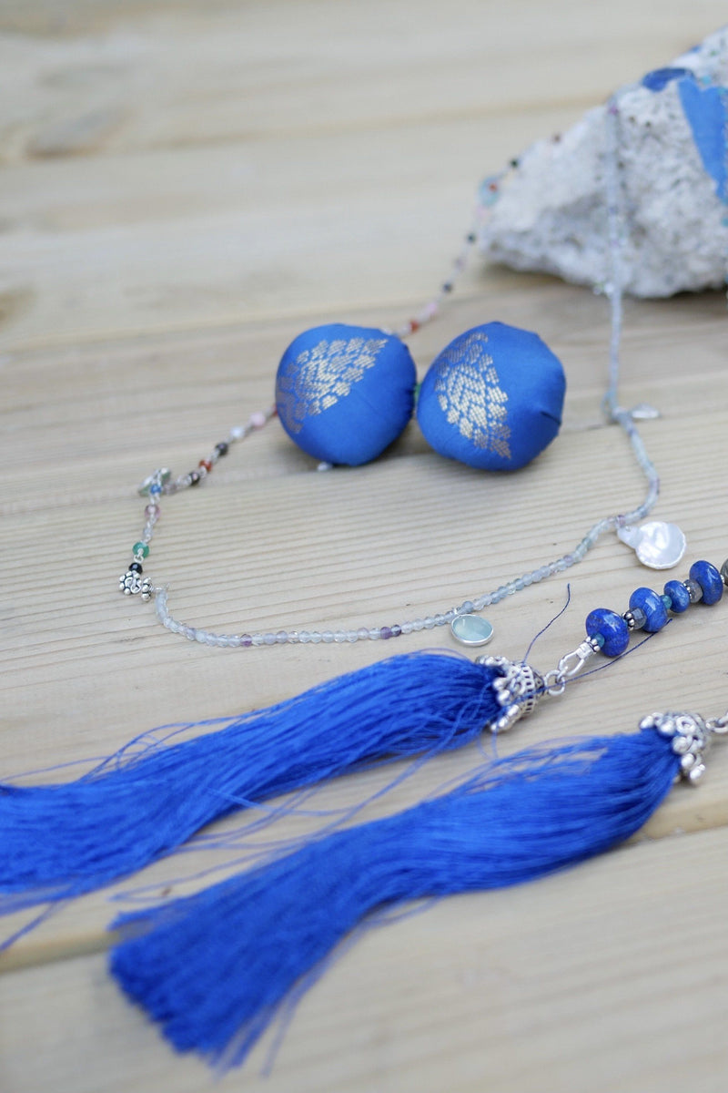 Royal Blue - Adelina1001, Authentic stones, silver, silk, handmade high quality accessories, tassels. smart jewelry,  silk, помпоны, кисточки