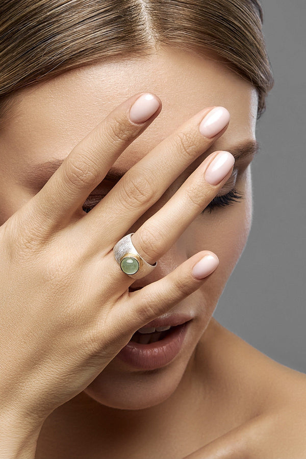 Prehnite Double Ring - Adelina1001, rings, prehnite, jewelry, silver, handmade, украшения, кольцо,  серебро,