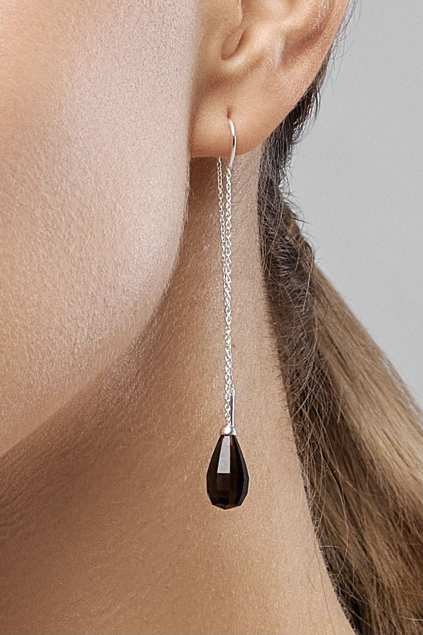 Smoky Quartz Glow Drop Long Earrings - Adelina1001, jewelry, silver, earrings, серьги, серебро,