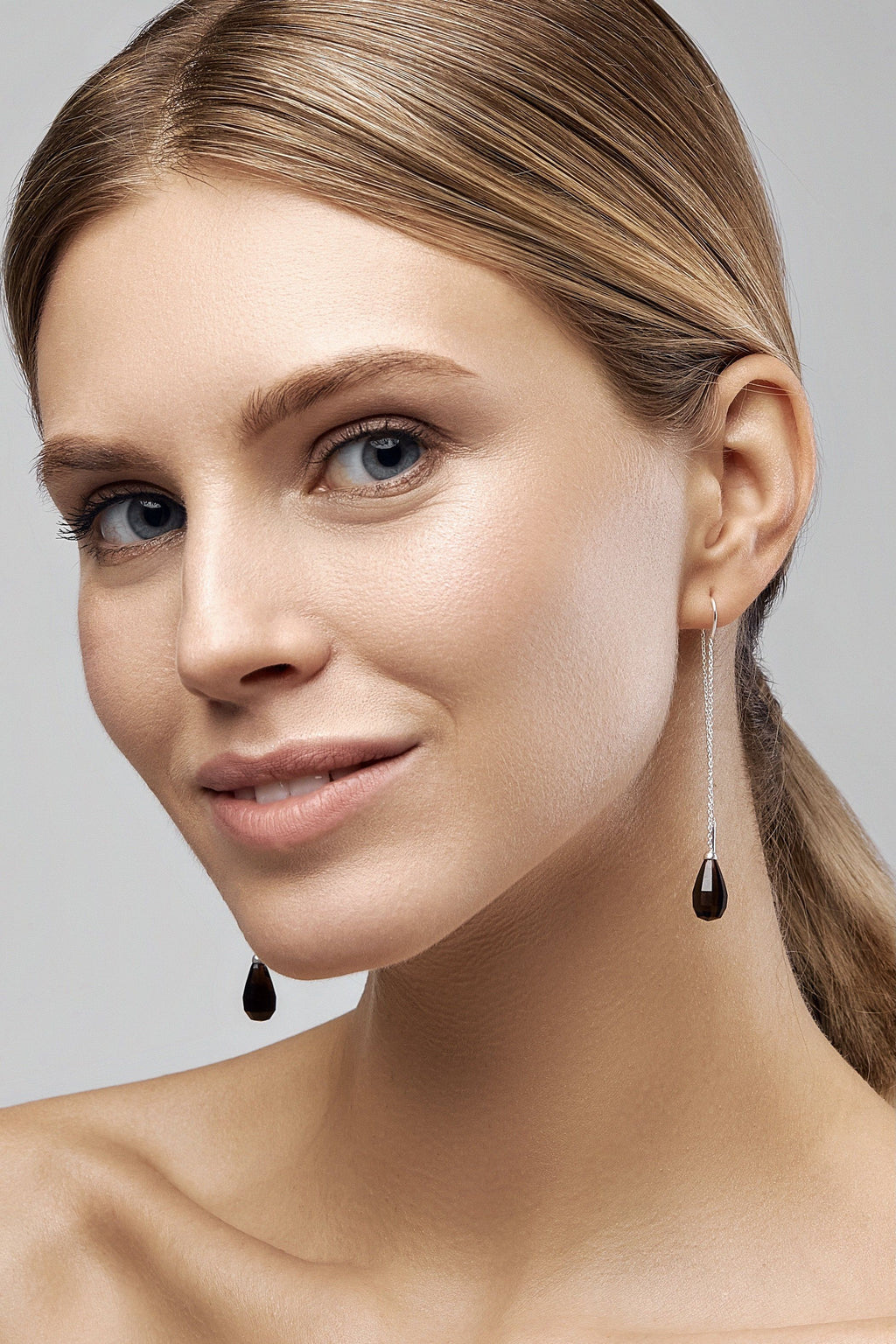 Smoky Quartz Glow Drops Long Earrings - Adelina1001, jewelry, silver, earrings, серьги, серебро,